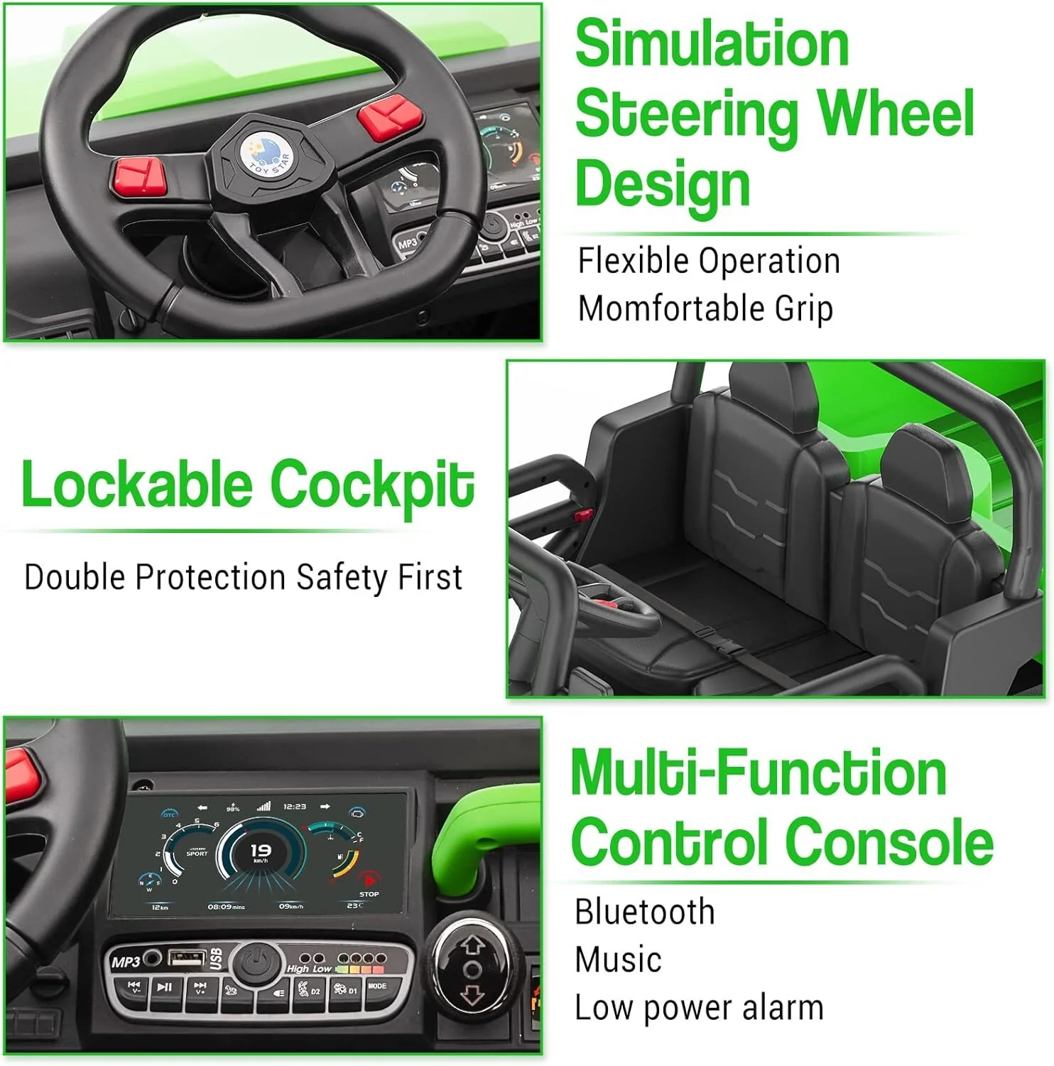 24V Electric 2-Seater Kids Ride-On Dump Truck 4WD Off-Road with Remote Control Green - Image 4