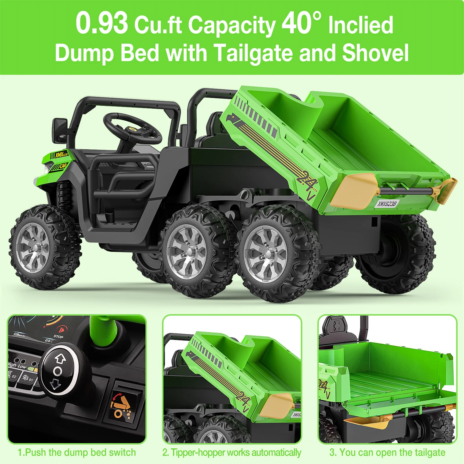 24V Electric 2-Seater Kids Ride-On Dump Truck with Remote Control - Image 4