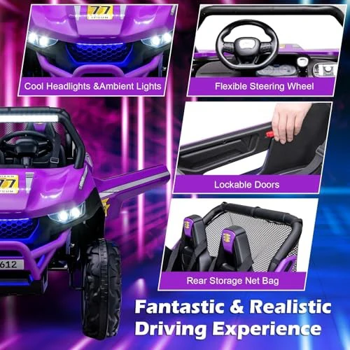 12V Two-Seater Kids' Electric Ride-On UTV Car in Violet - Image 6