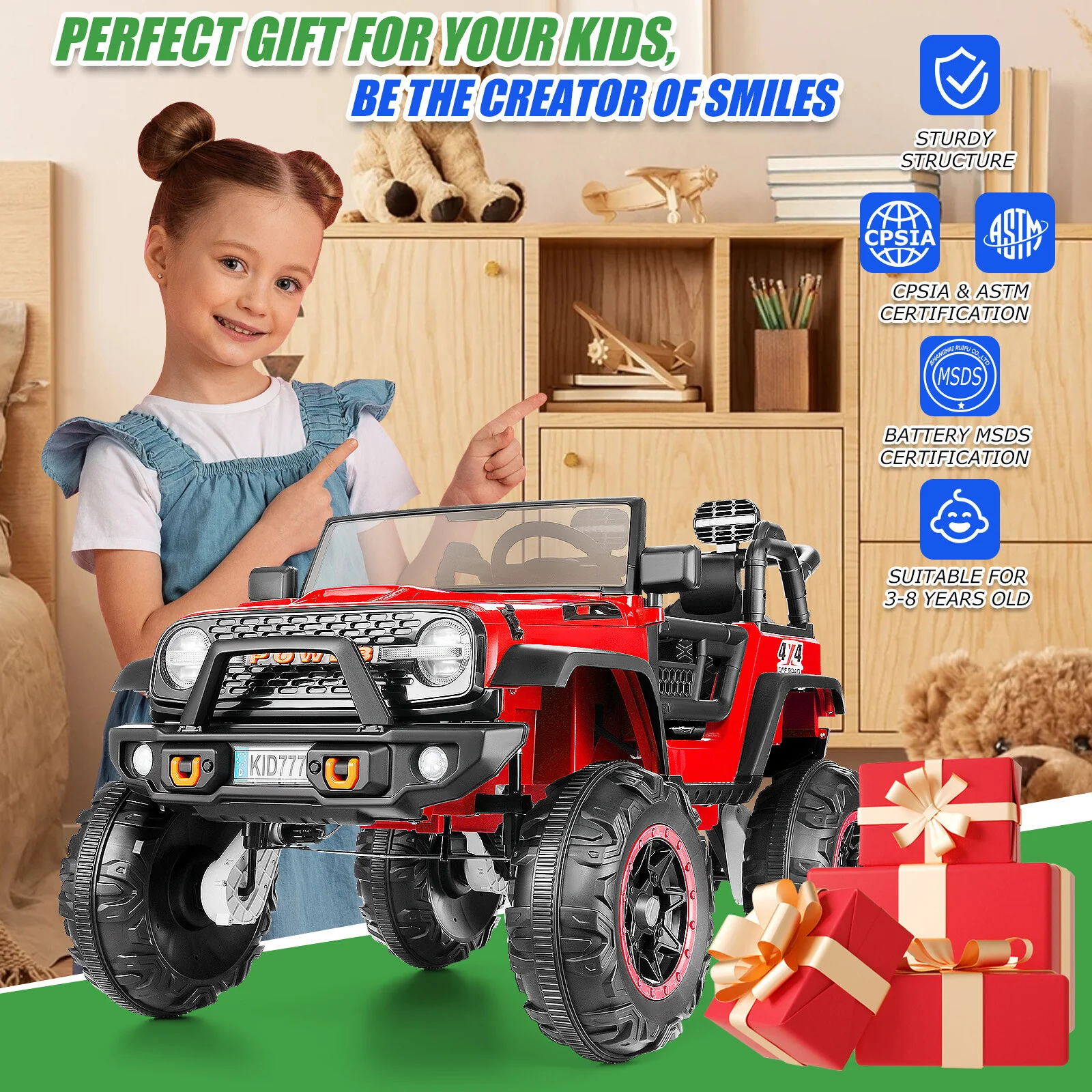 2-Seater 24V 400W Electric Ride-On Jeep Truck for Kids with Remote Control - Image 13