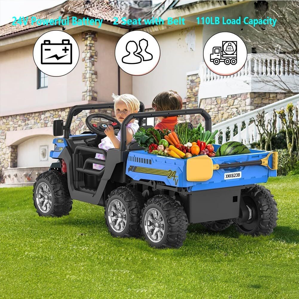 2-Seater 24V Kids Electric Ride-On Dump Truck with Remote Control and UTV Car Features - Image 3