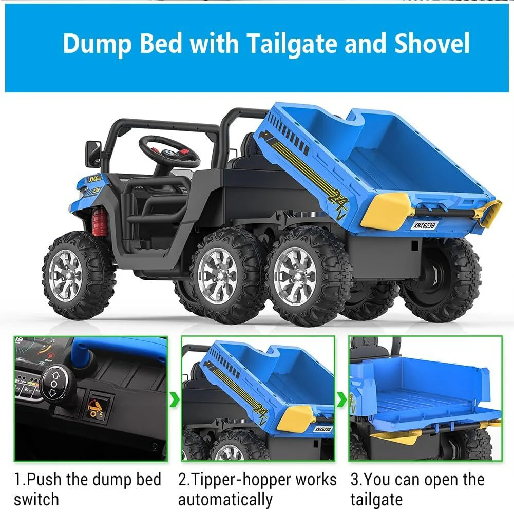 2-Seater 24V Kids Electric Ride-On Dump Truck with Remote Control and UTV Car Features - Image 7