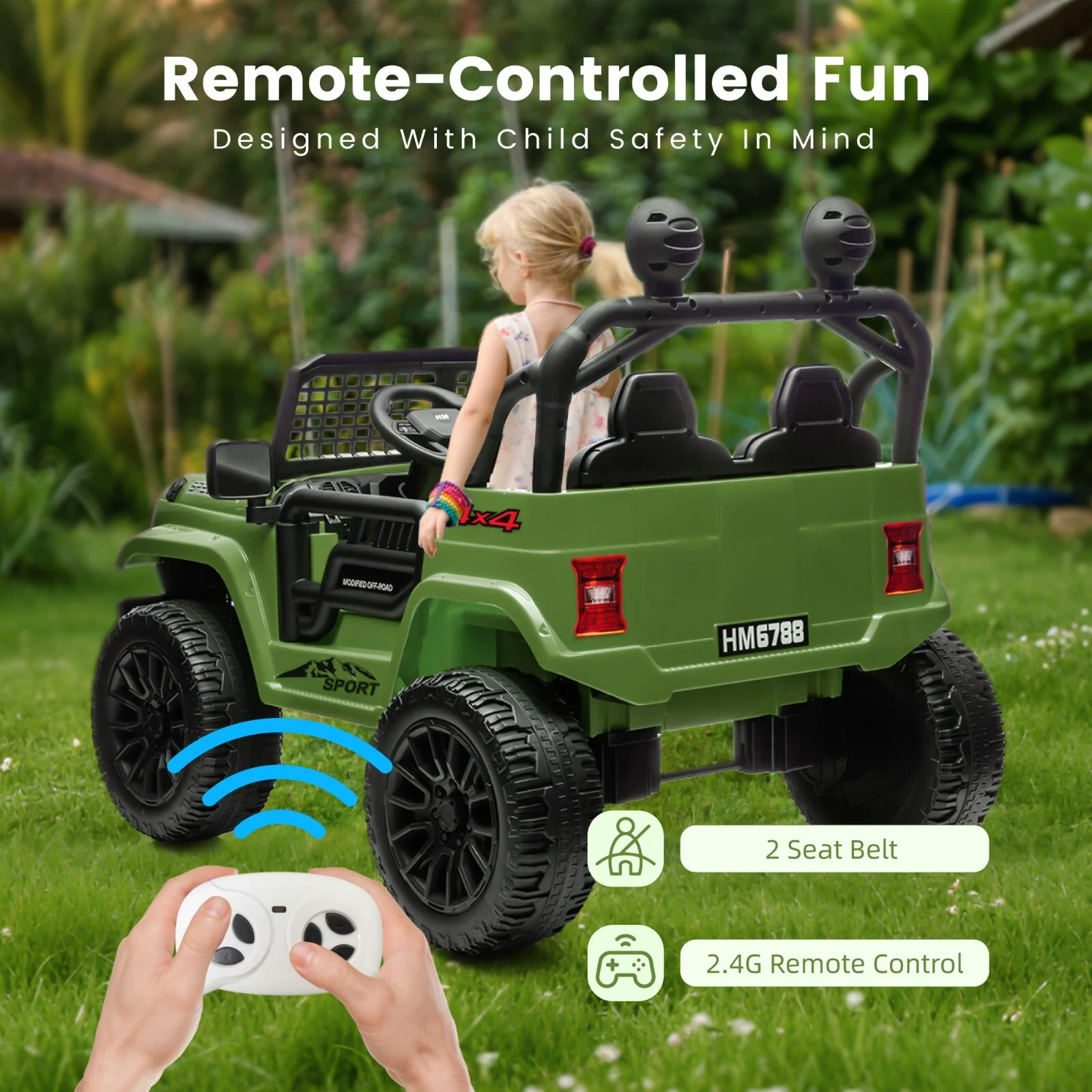 2-Seater 24V Kids Electric Jeep Car Truck with Remote Control, 6mph Battery-Powered Ride-On - Image 2