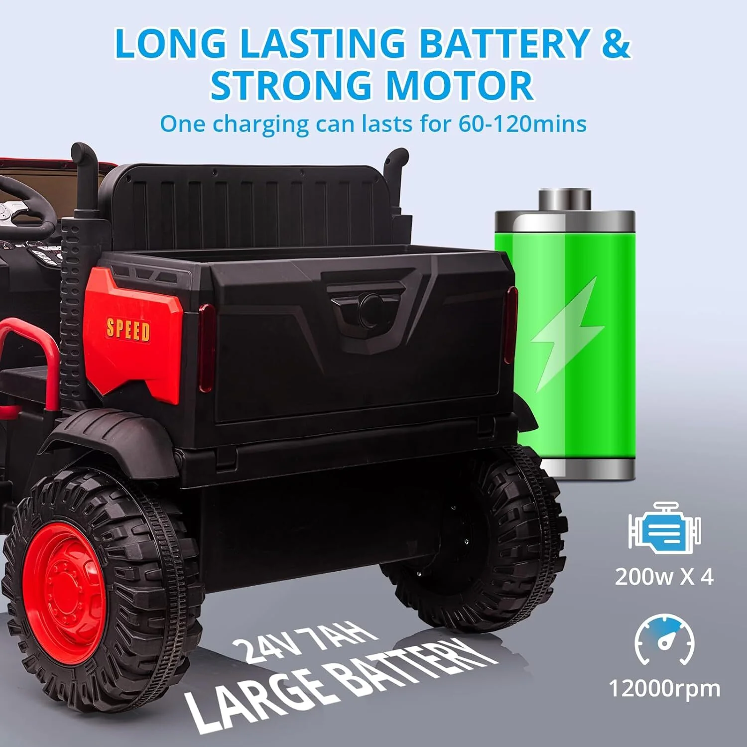 2-Seater 24V Battery-Powered Ride-On Tractor Car for Kids with Remote Control - Image 8