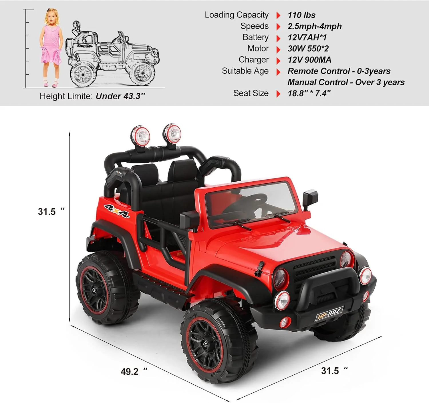 2-Seater 12V Electric Ride-On Truck and Car with Parental Remote Control and Protective Cover for Kids - Image 5