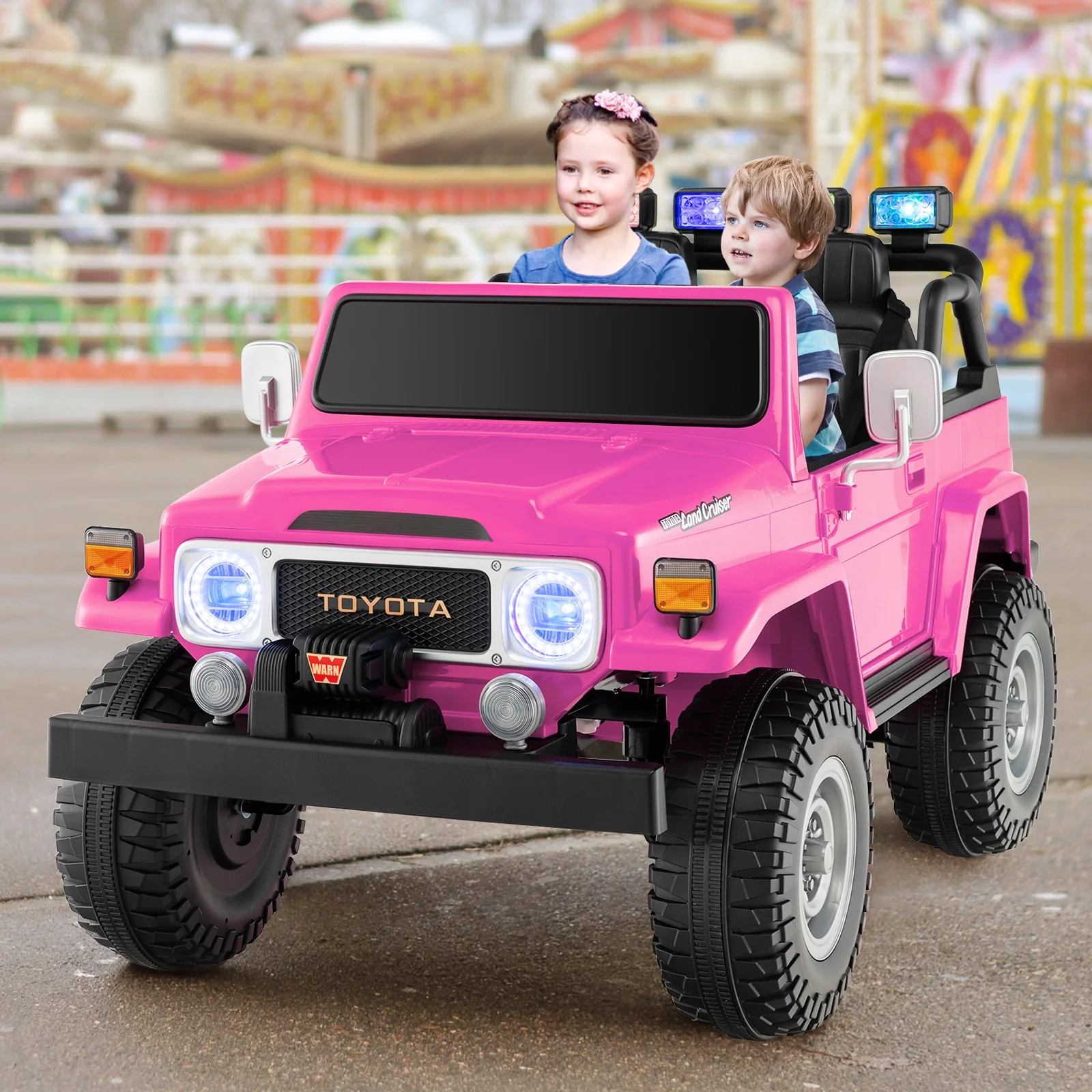 12V 2-Seater Ride-On RC Truck Car with Laser Light and Music Licensed Toyota FJ40 - Image 3