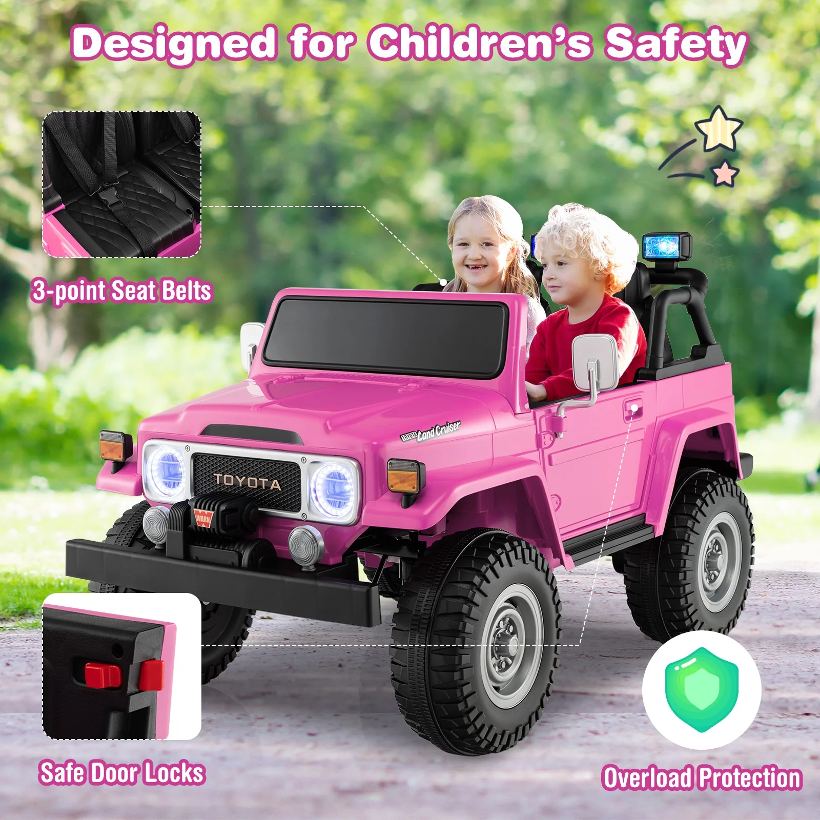 12V 2-Seater Ride-On RC Truck Car with Laser Light and Music Licensed Toyota FJ40 - Image 5