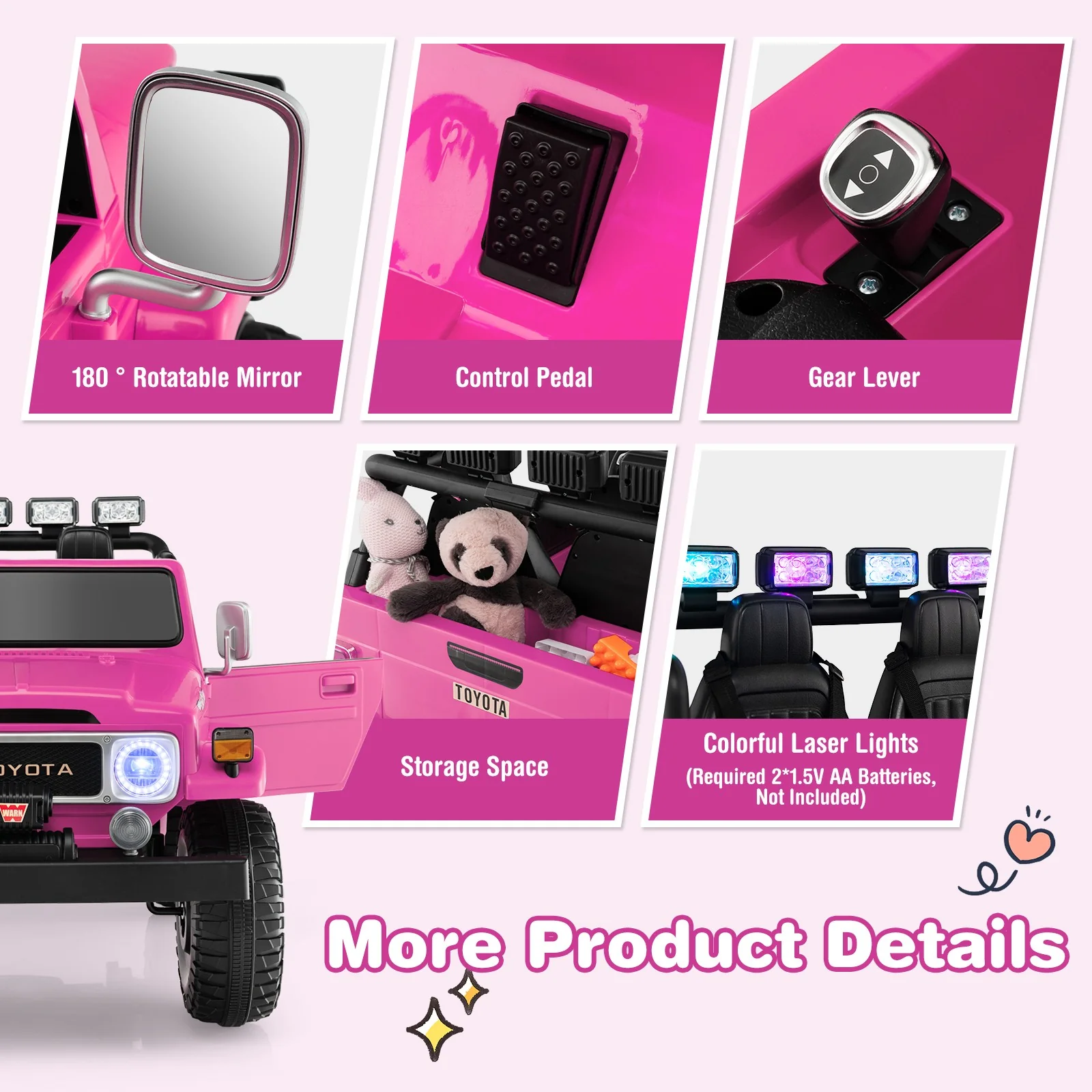 12V 2-Seater Ride-On RC Truck Car with Laser Light and Music Licensed Toyota FJ40 - Image 9