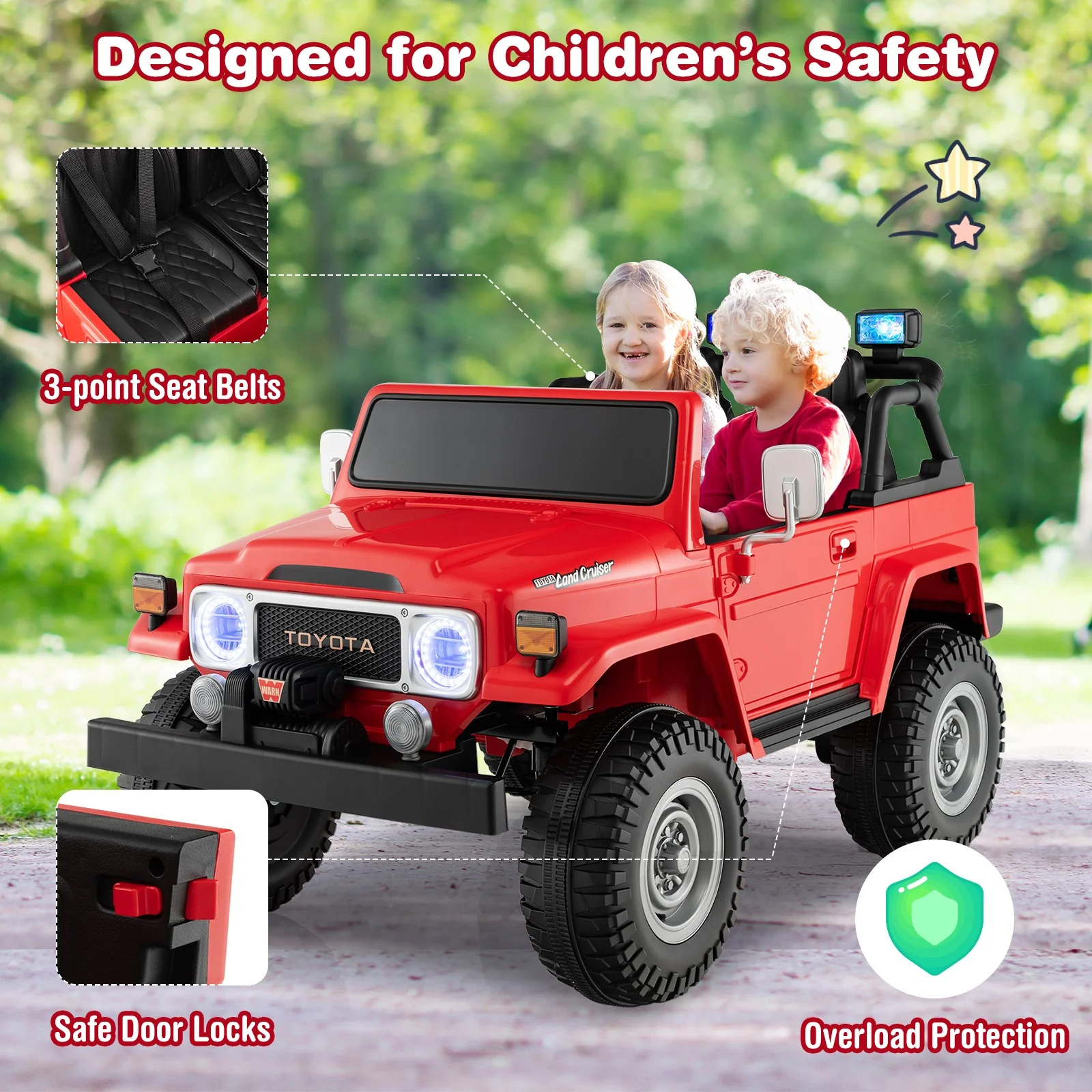 2-Seater 12V Licensed Toyota FJ40 Ride-On Truck with RC, Laser Light, and Music - Image 5