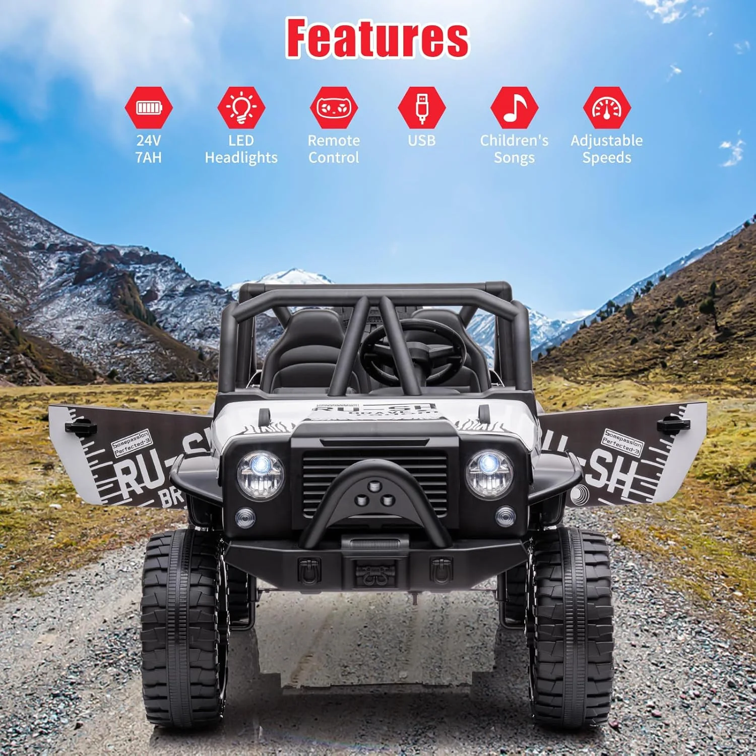 2-Seater 24V Battery-Powered Kids Ride-On Truck Car with Remote Control - Image 4