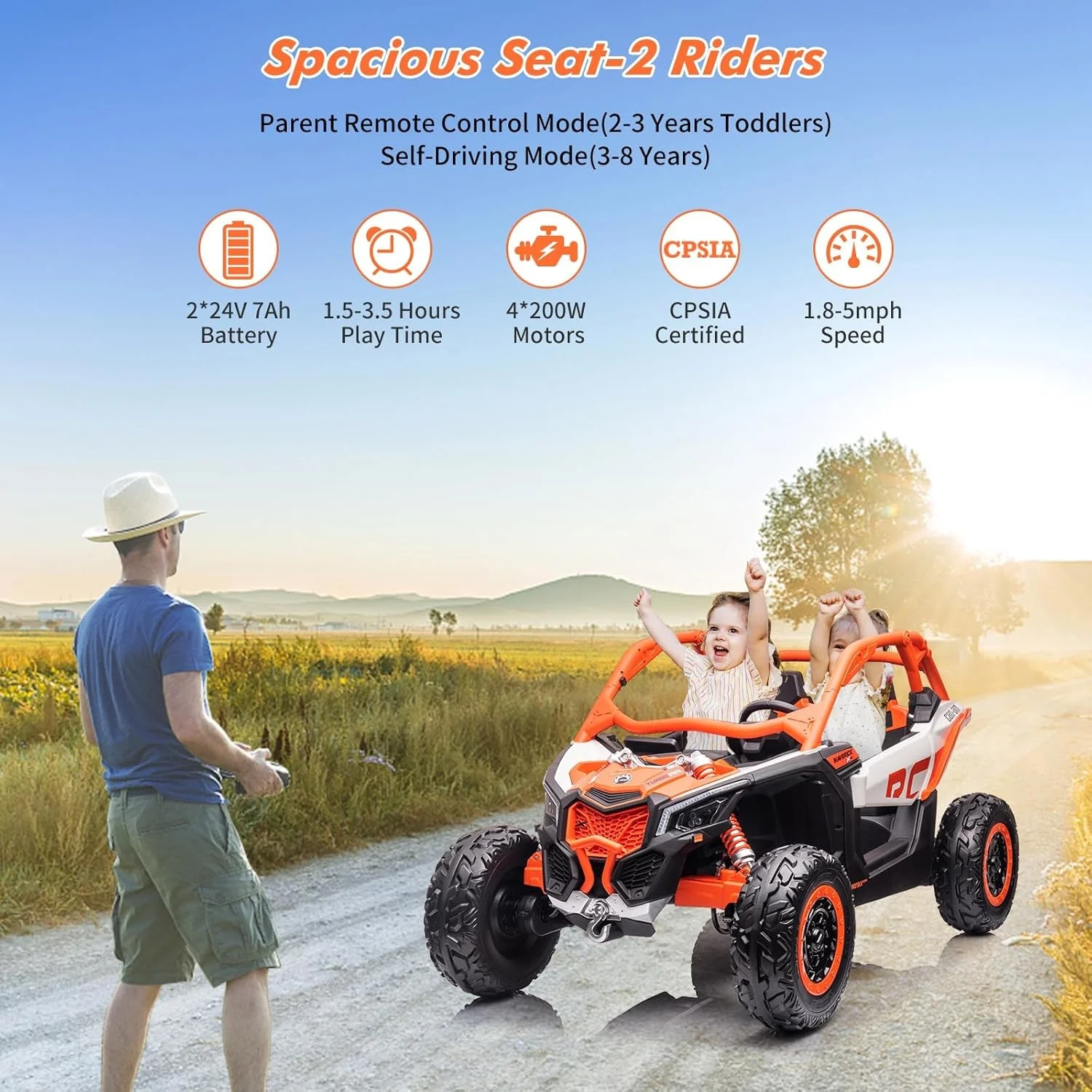 2-Seater Electric 4WD Off-Road UTV Ride-On Car Truck for Kids with Dual 24V Batteries - Image 4