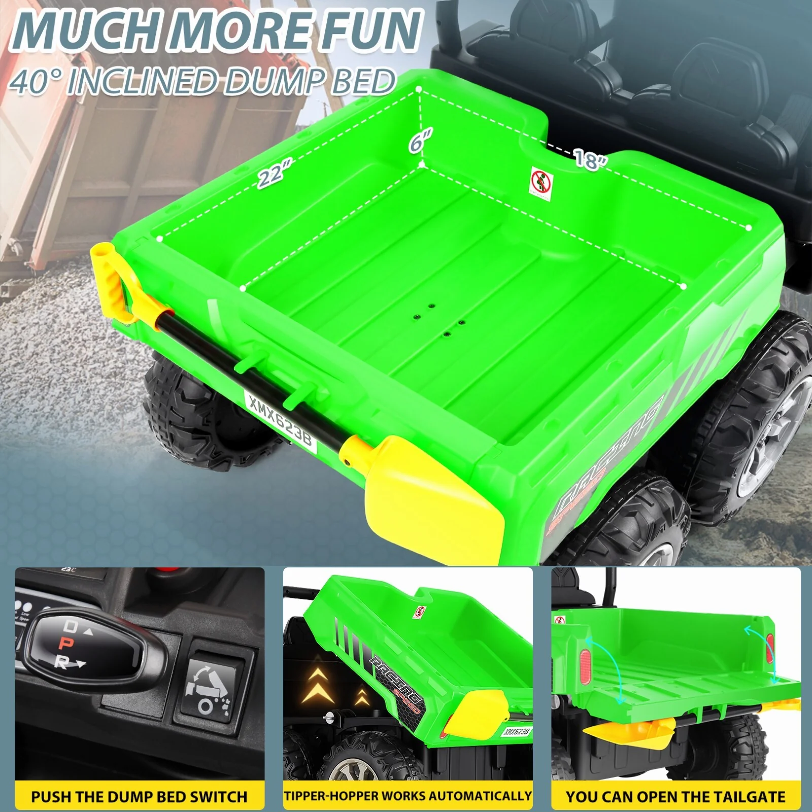 2-Seater 24V 4WD Electric Ride-On UTV Truck for Kids with Remote Control and Music - Image 10