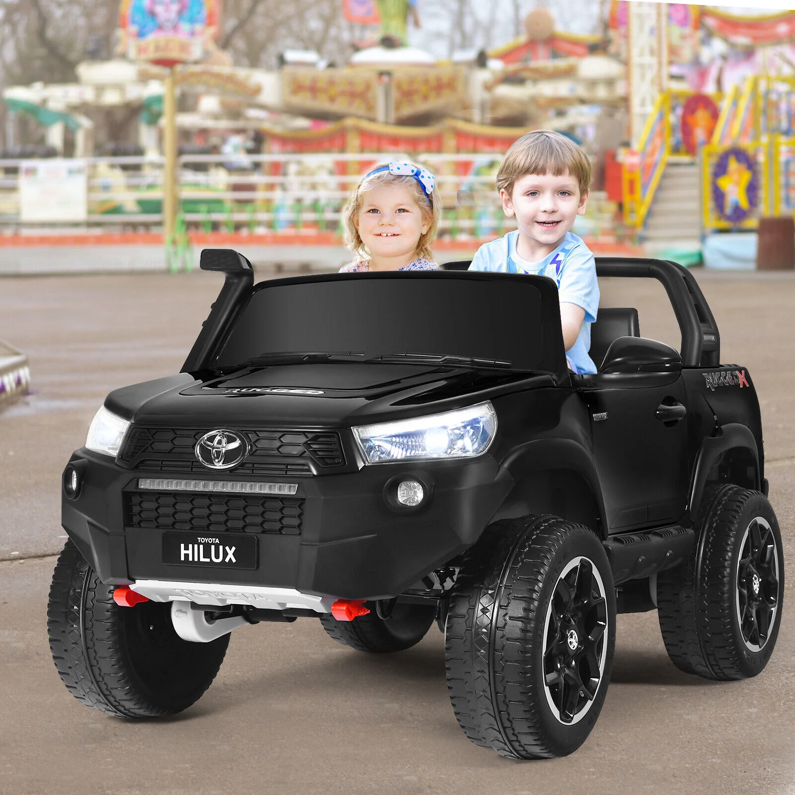 2-Seater Toyota Hilux Ride On Truck Car with Remote Control - Black - Image 4