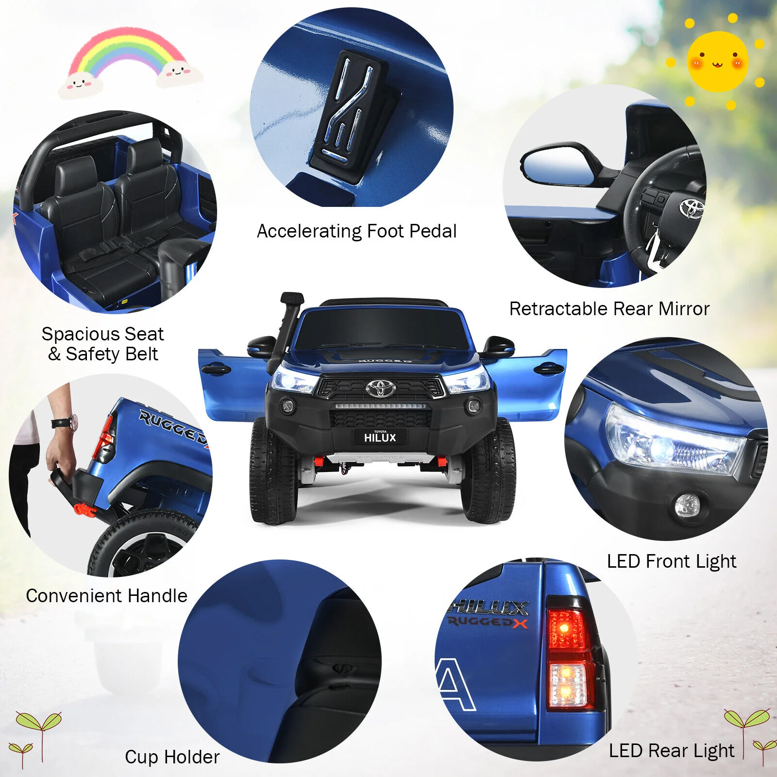 2-Seater Toyota Hilux Ride On Truck Car with Remote Control - Blue - Image 10