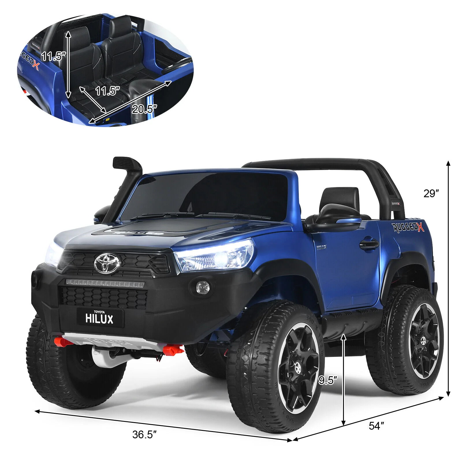 2-Seater Toyota Hilux Ride On Truck Car with Remote Control - Blue - Image 2