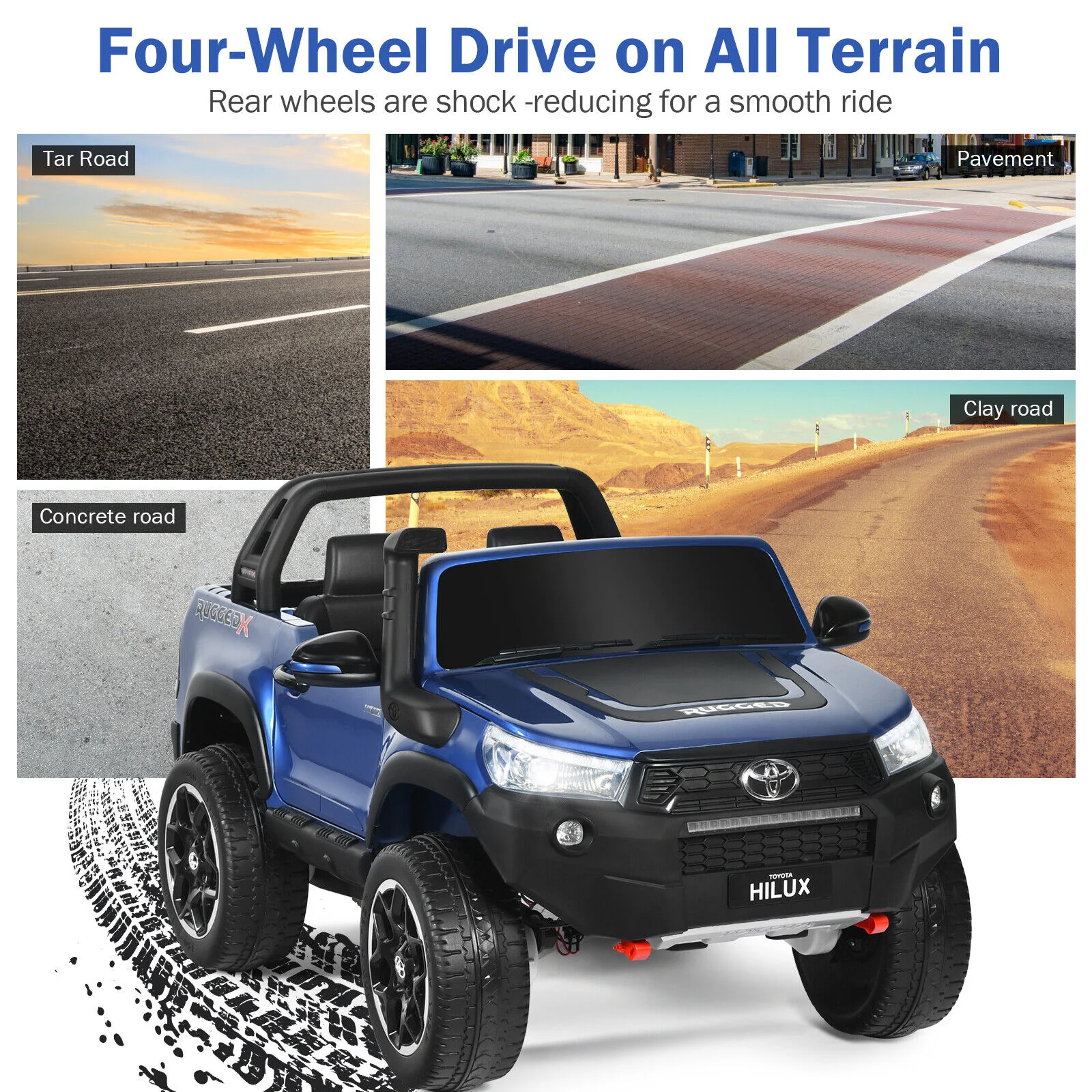 2-Seater Toyota Hilux Ride On Truck Car with Remote Control - Blue - Image 6