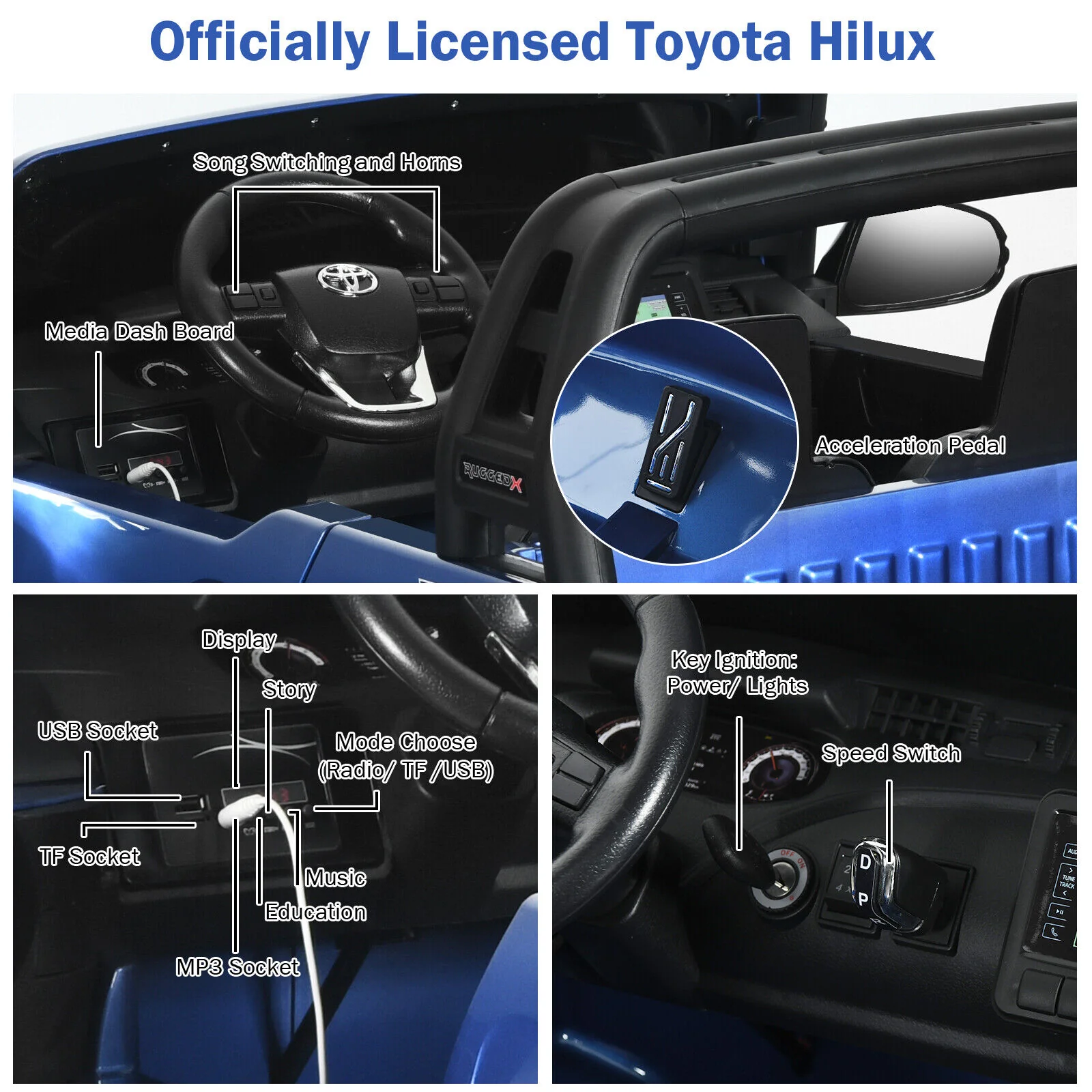 2-Seater Toyota Hilux Ride On Truck Car with Remote Control - Blue - Image 8