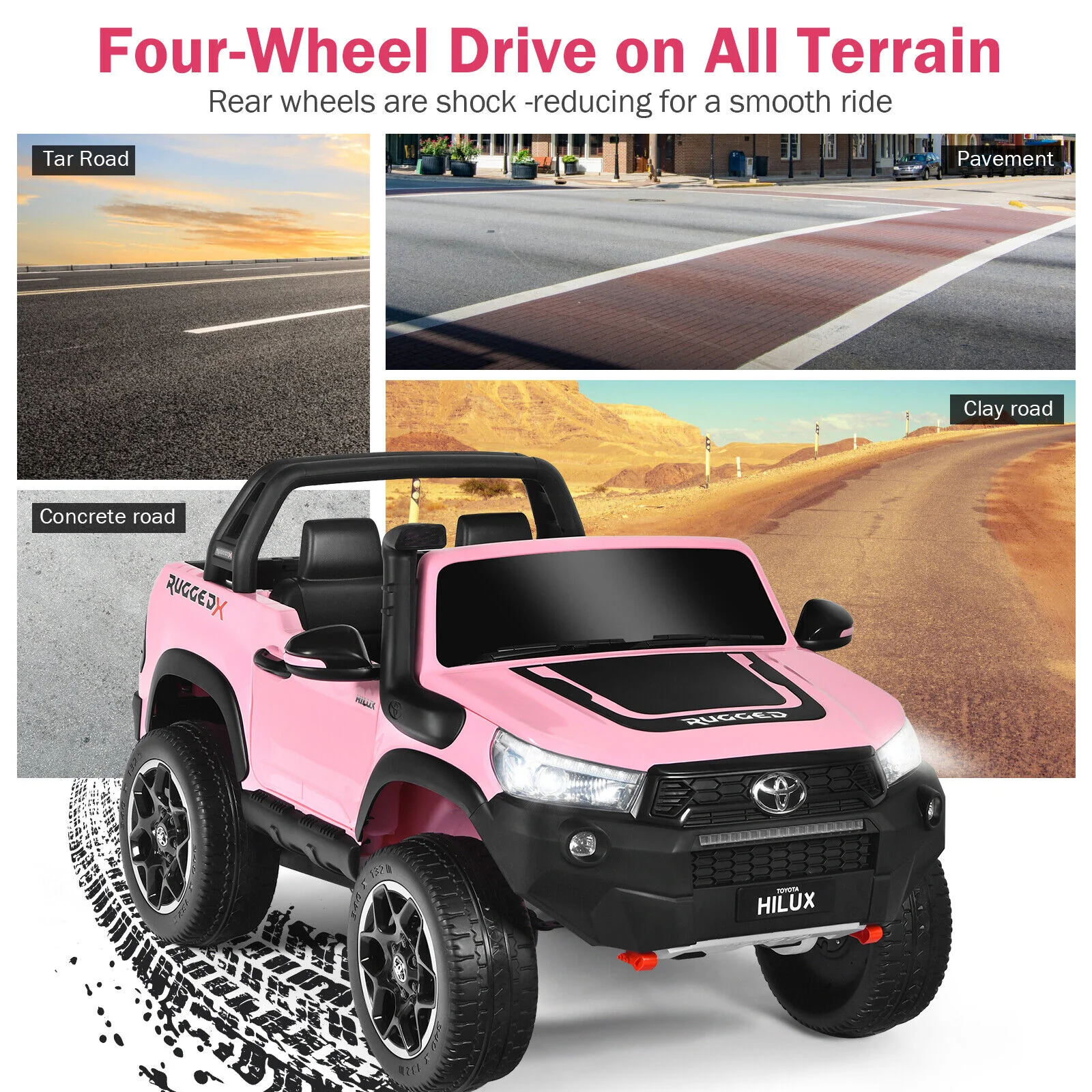2-Seater Toyota Hilux Ride On Truck Car with Remote Control - Pink - Image 6