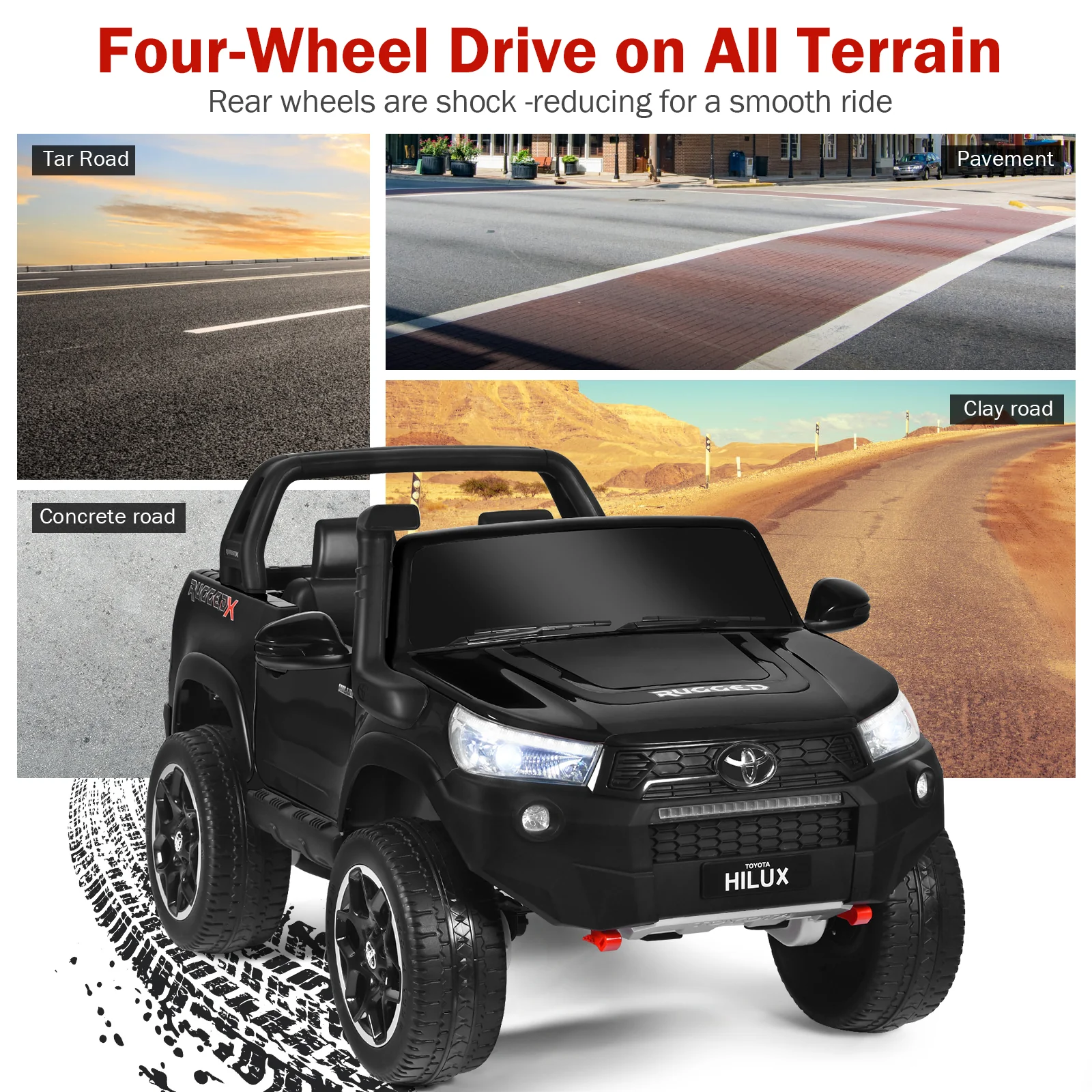 2-Seater Toyota Hilux Ride On Truck with Remote Control - 4WD, 2*12V Battery Powered - Image 12