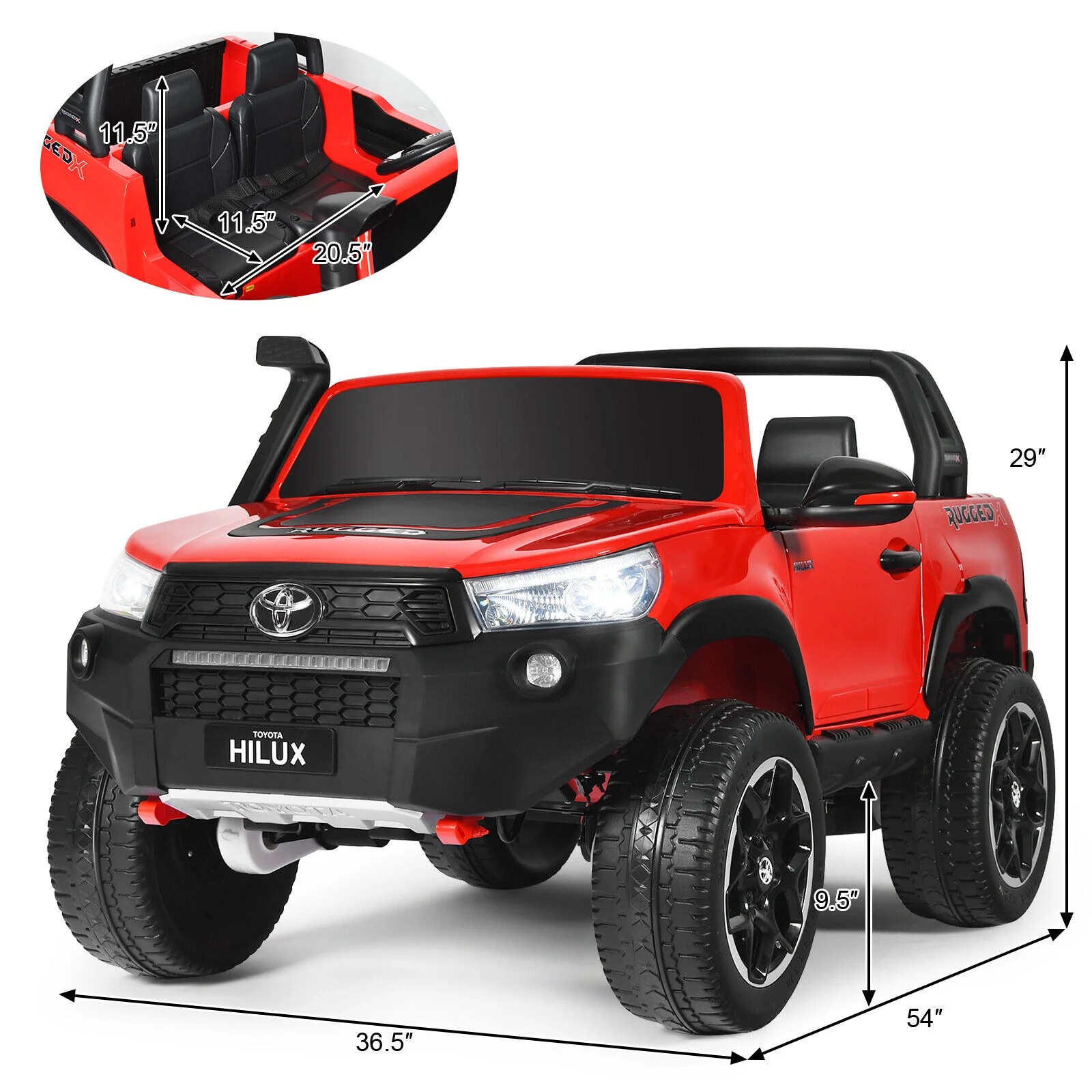 2-Seater Toyota Hilux Ride On Truck with Remote Control - 4WD, 2*12V Battery Powered - Image 3