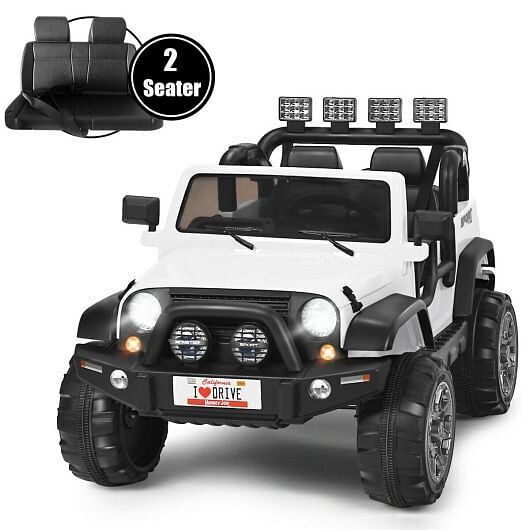 2-Seater White Ride-On Truck with Remote Control and Storage Room - 12V Power - Image 3
