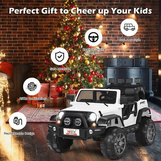 2-Seater White Ride-On Truck with Remote Control and Storage Room - 12V Power - Image 5