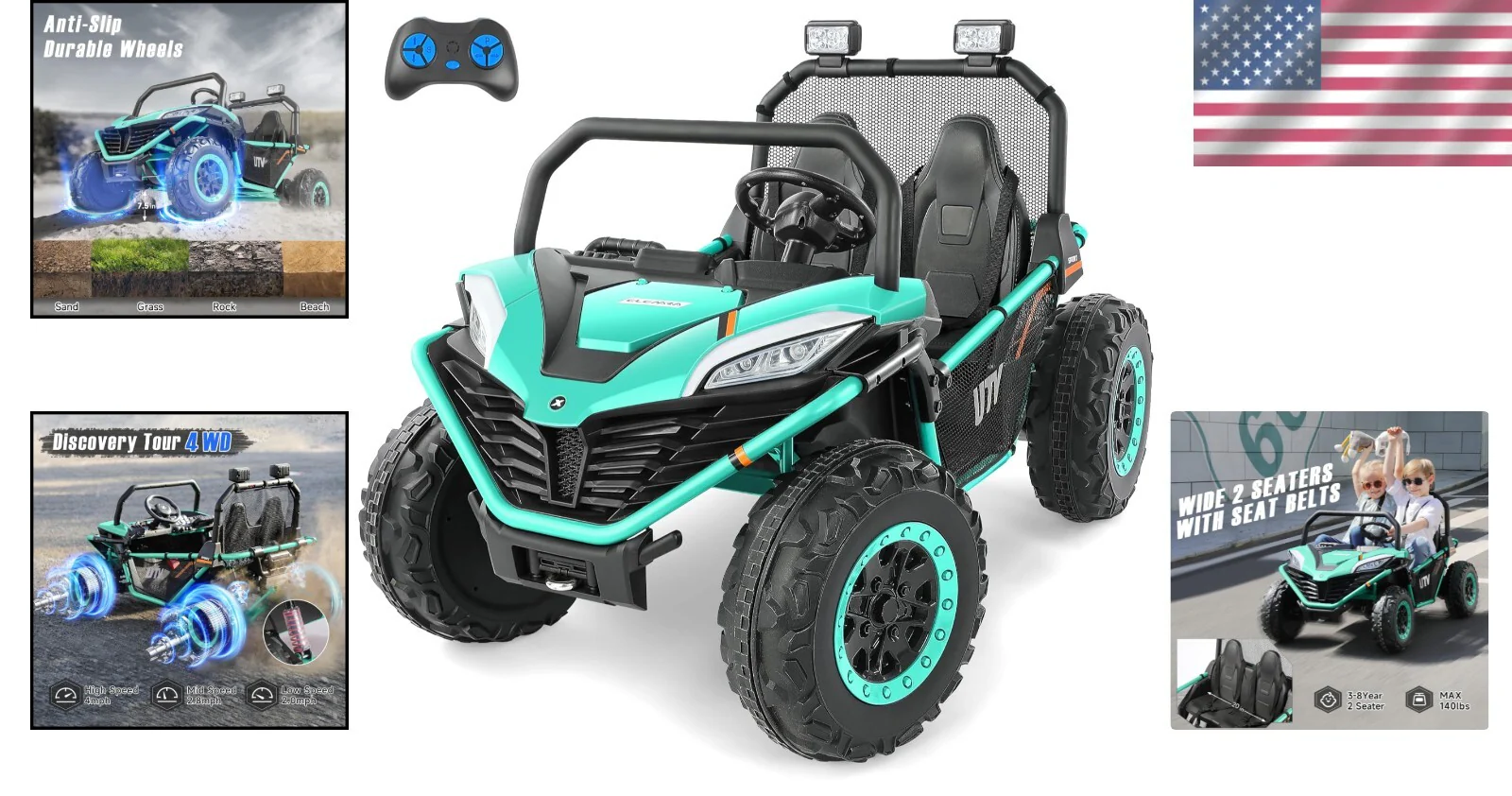 12V Electric 2-Seater XL Kids Off-Road UTV Ride-On Car with Bluetooth Music - Image 2