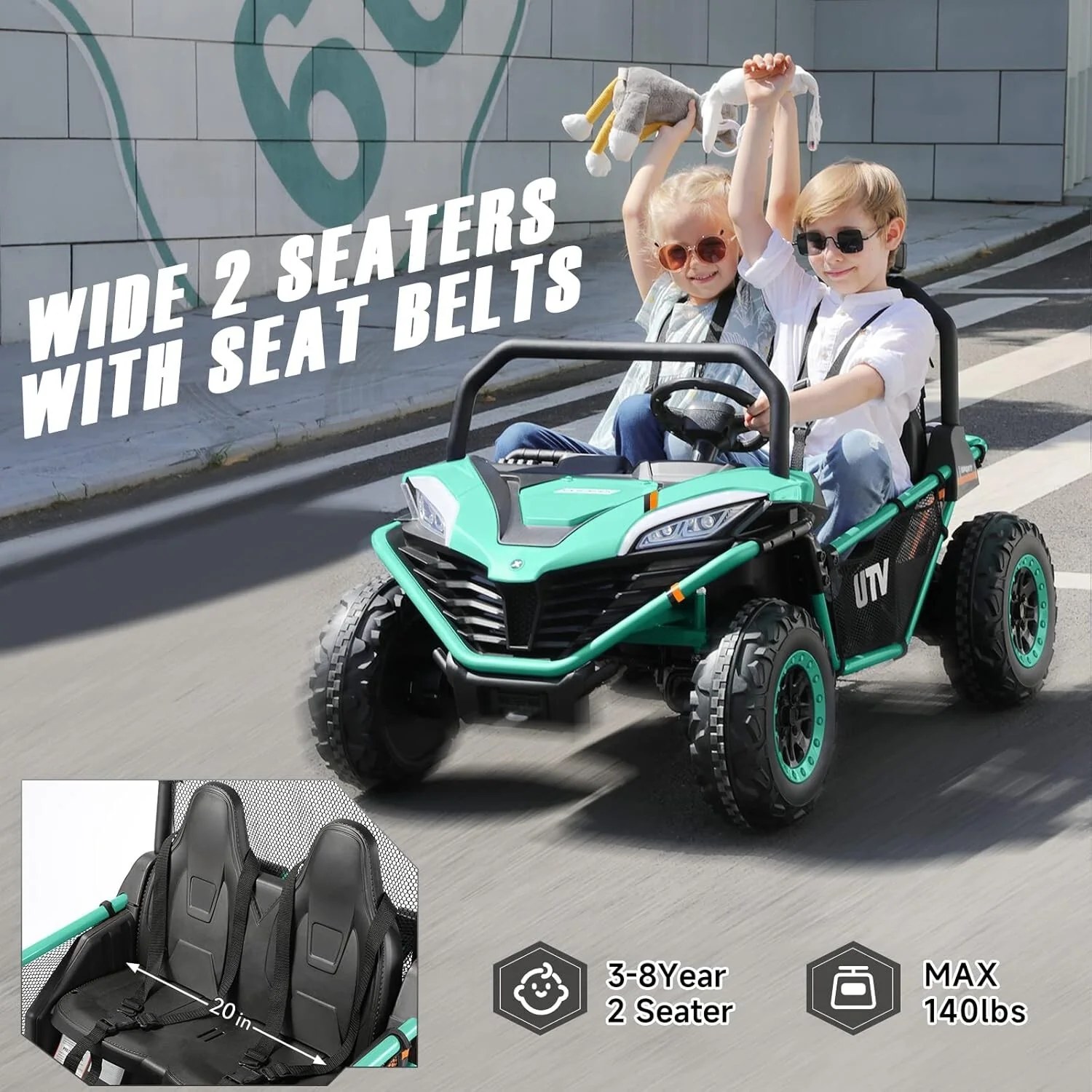 12V Electric 2-Seater XL Kids Off-Road UTV Ride-On Car with Bluetooth Music - Image 4
