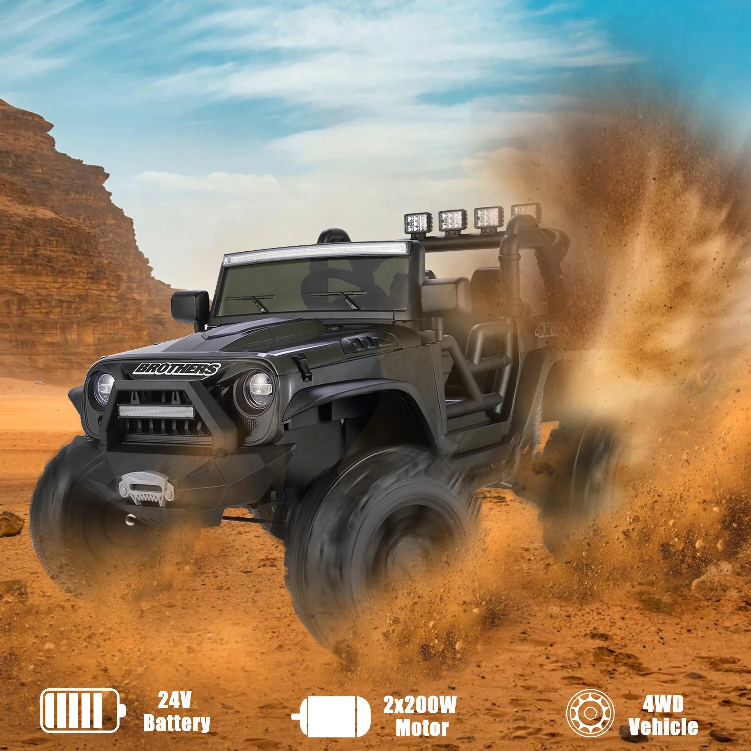 24V 2-Seater Kids Ride-On Truck with Power Wheels, Remote Control, and LED Lights - Image 20