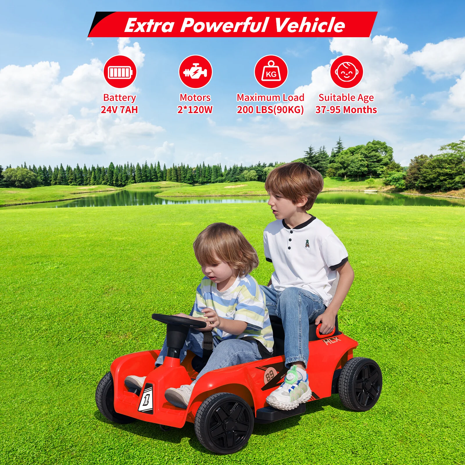 2-Seater Electric Ride-On Toy Car for Kids with 24V 120W Dual Motors and 4 Wheels - Image 21