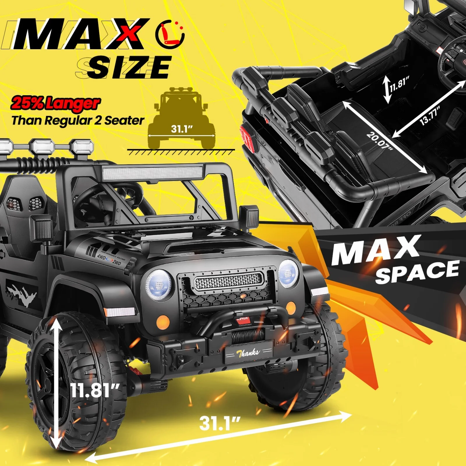 2-Seater 24V Battery-Powered Electric Ride-On Truck for Kids Toy Car - Image 11