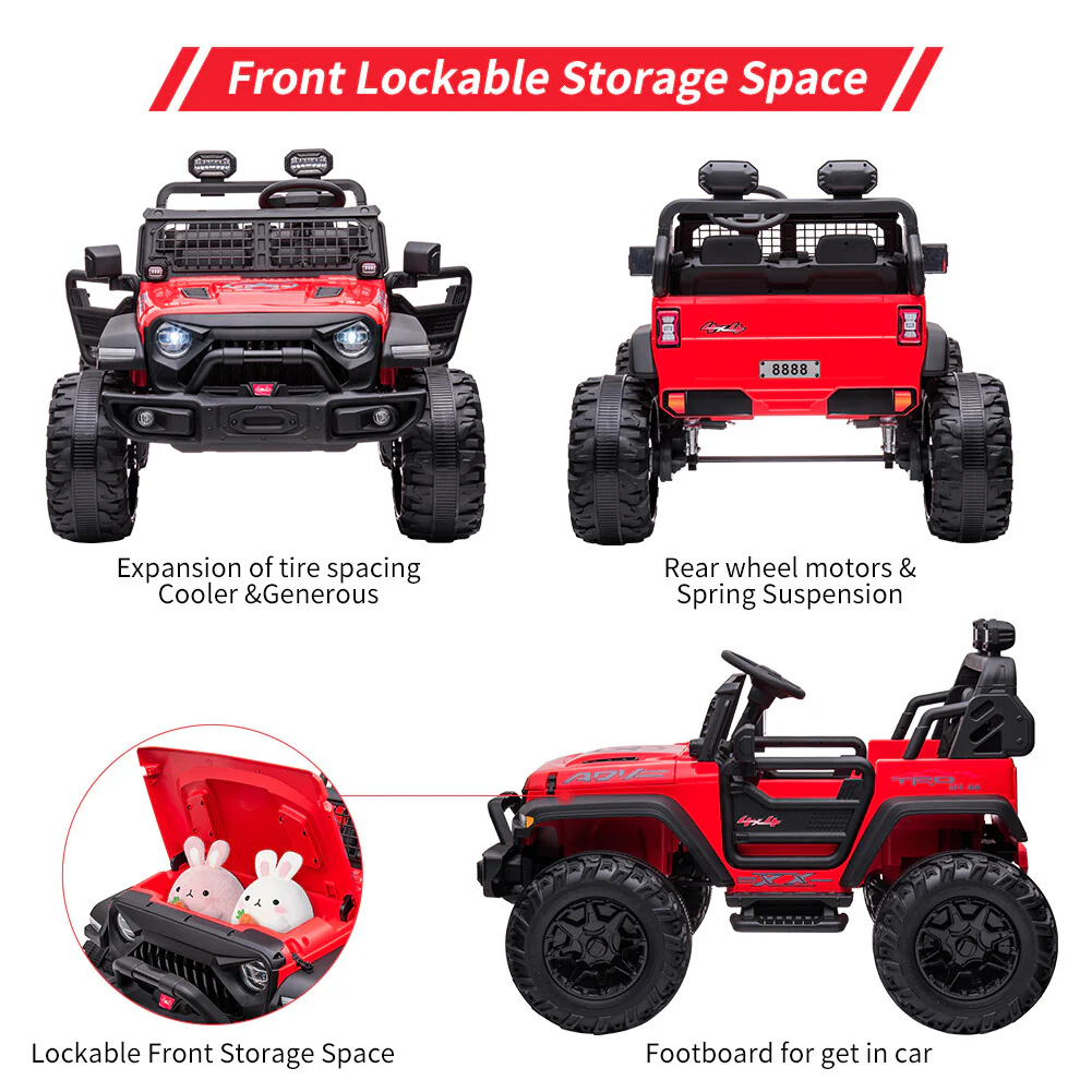 24V Red Kids Ride-On Car with Remote Control, Large Seat and Powerful Wheels, 2-Seater - Image 8