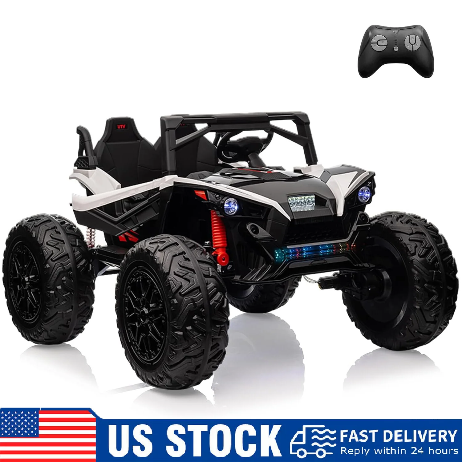2-Seater 24V Electric Ride-On Car for Kids with LED Lights and Remote Control
