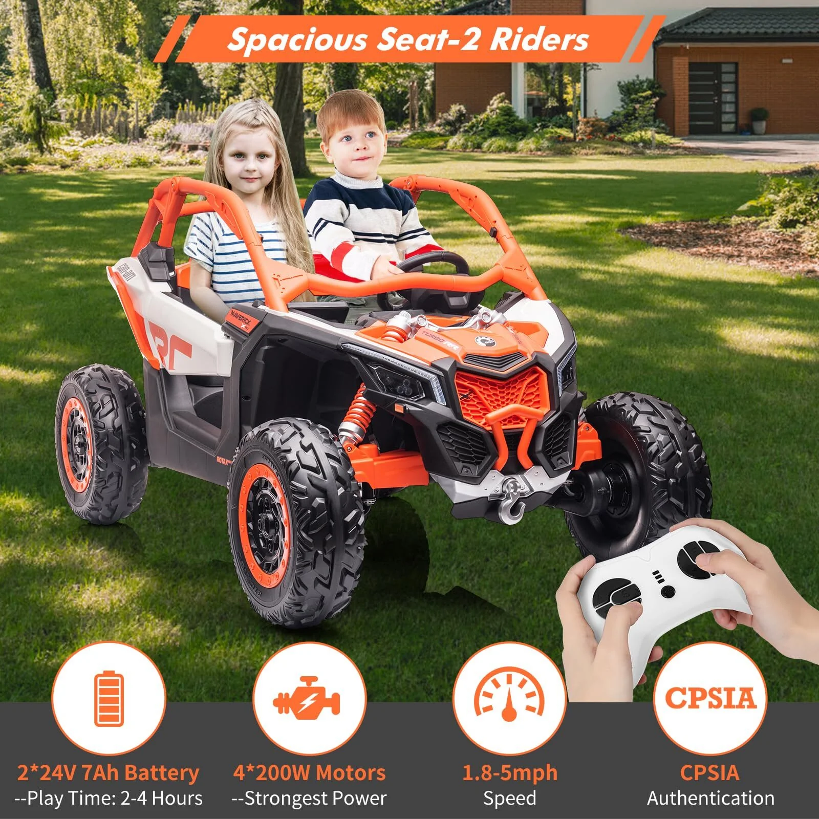 2-Seater 24V Electric Ride-On UTV for Kids Licensed Can-Am 4WD Truck with Remote Control - Image 2