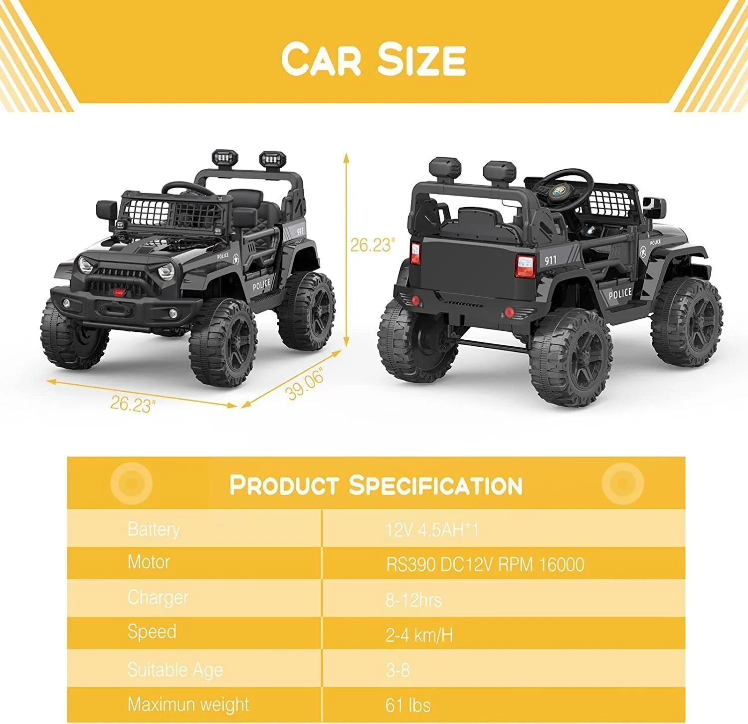2-Speed Bluetooth Electric Kids Ride-On Truck with LED Lights and Remote Control - 12V US Version - Image 10