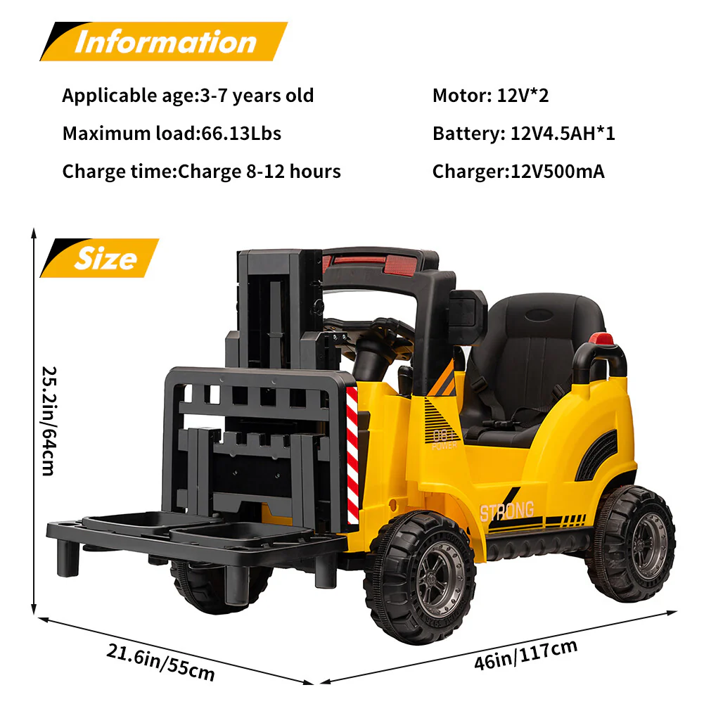 12V Electric Ride-On Forklift Car with Liftable Fork, 2 Speeds, Remote Control, and Music - Image 18