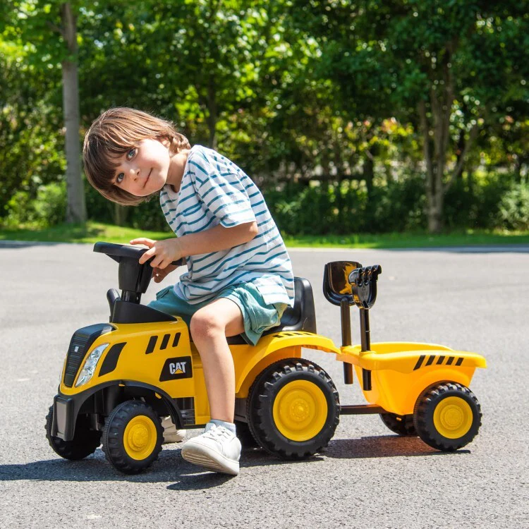 Kids Licensed Caterpillar Ride-On Tractor Toy with Detachable Trailer, No Power Needed - Image 3