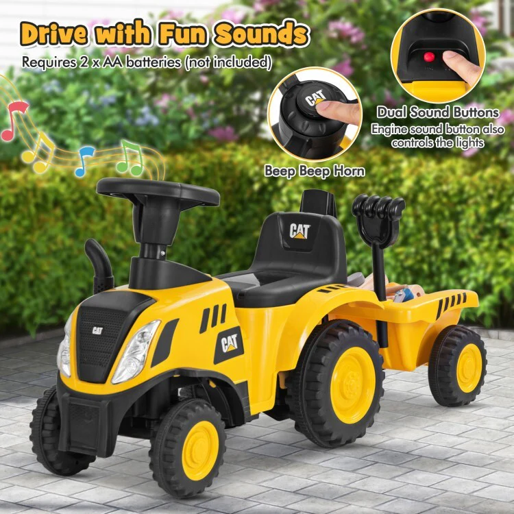 Kids Licensed Caterpillar Ride-On Tractor Toy with Detachable Trailer, No Power Needed - Image 4