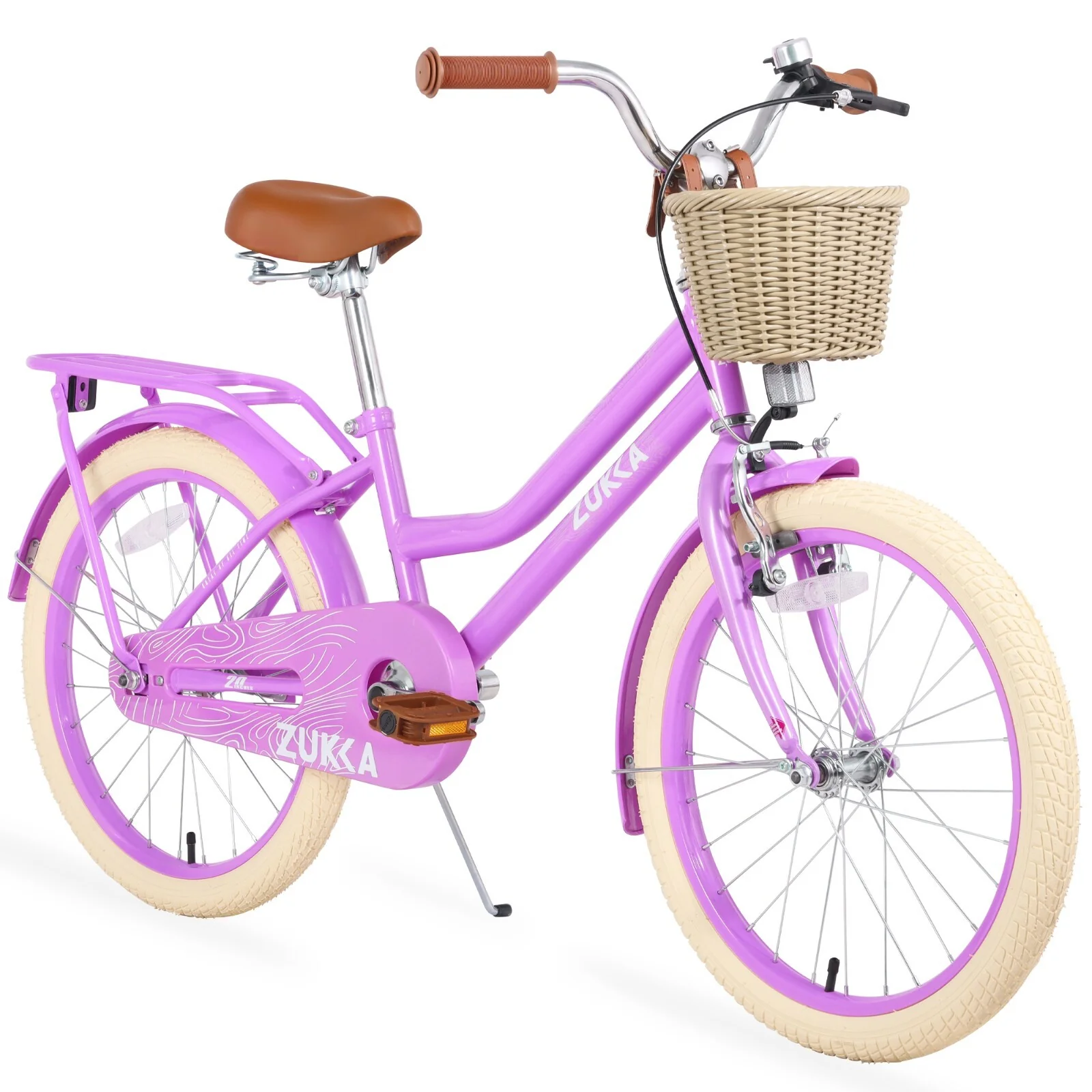 20-inch Purple Kids Bike with Woven Basket for Girls Ages 7-10, Single-Speed - Image 7