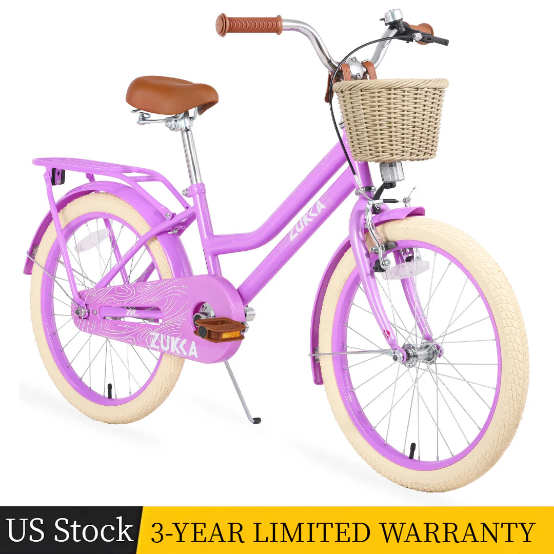20-inch Purple Kids Bike with Woven Basket for Girls Ages 7-10, Single-Speed - Image 8