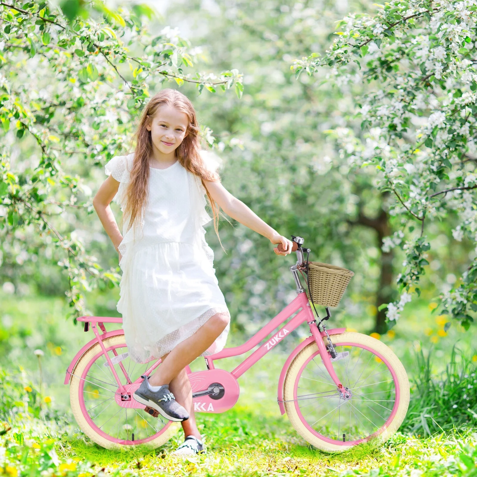 20" Kids Bike with Woven Basket for Girls Ages 7-10 Single Speed Pink - Image 2