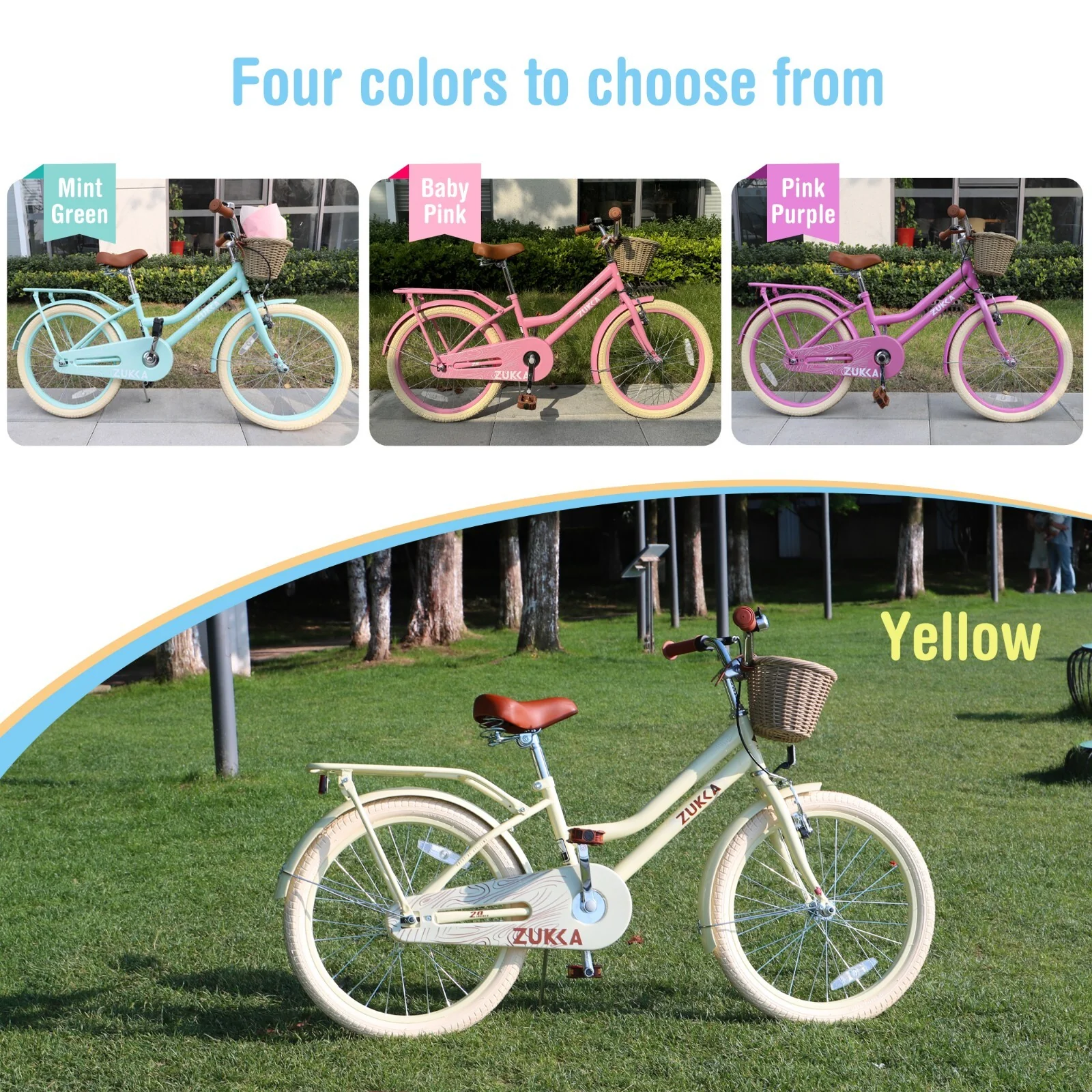 20" Kids Bike with Woven Basket for Girls Ages 7-10 Single Speed Pink - Image 6