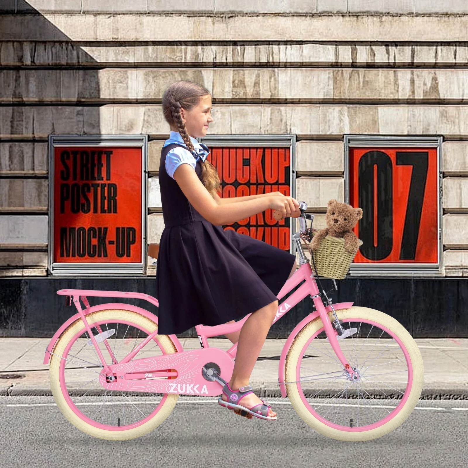 20" Kids Bike with Woven Basket for Girls Ages 7-10 Single Speed Pink - Image 8