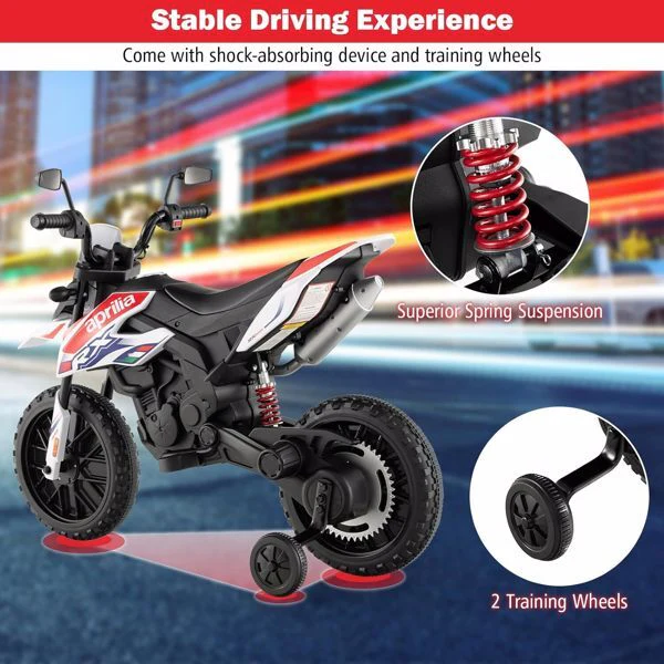 12V Electric Off-Road Dirt Bike for Boys with Training Wheels and Music - Image 2