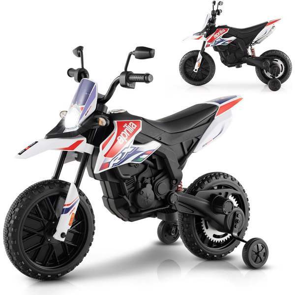 12V Electric Kids Off-Road Dirt Bike with Training Wheels and Music Features