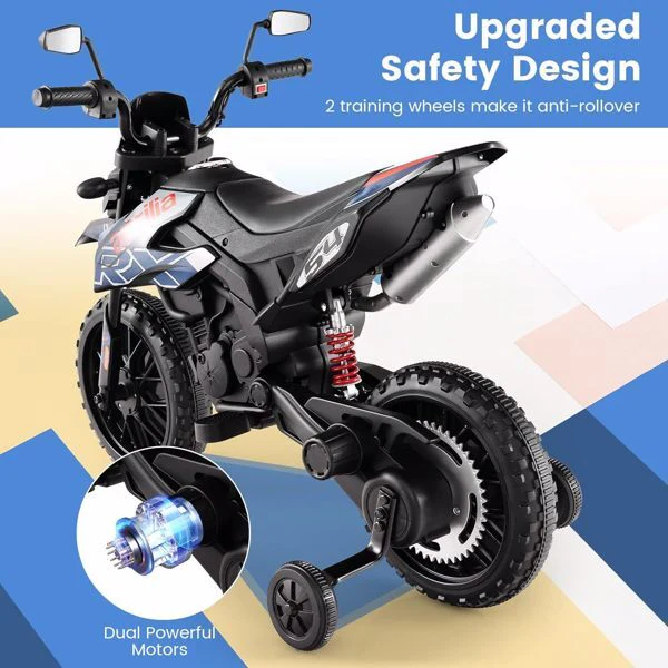 12V Electric Kids Off-Road Dirt Bike with Training Wheels and Music Features - Image 12