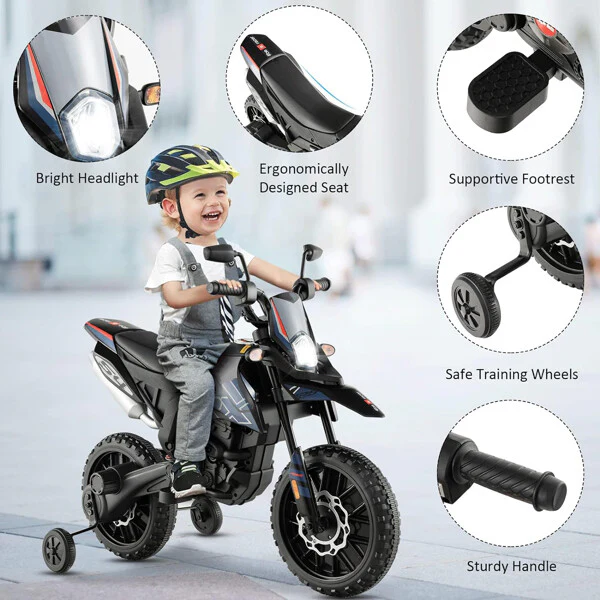 12V Electric Kids Off-Road Dirt Bike with Training Wheels and Music Features - Image 15