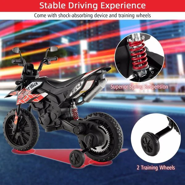 12V Electric Kids Off-Road Dirt Bike with Training Wheels and Music Features - Image 22