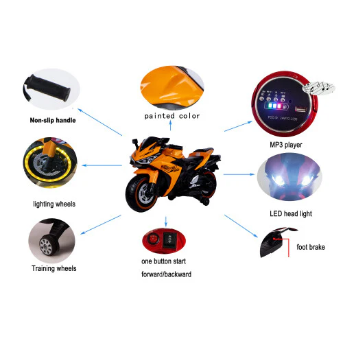 12V Electric Kids Ride-On Dirt Motorcycle with Training Wheels Orange - Image 11