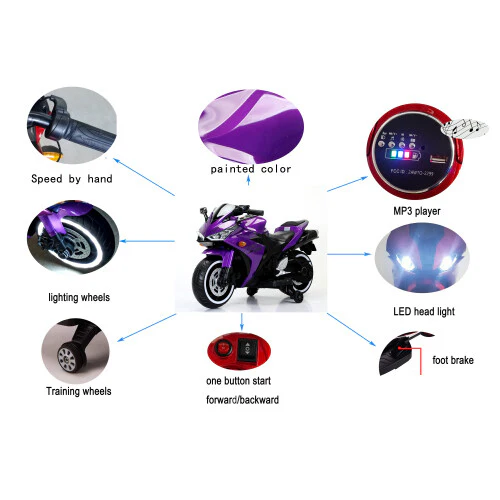 12V Purple Kids Electric Ride-On Dirt Motorcycle with Training Wheels - Image 5